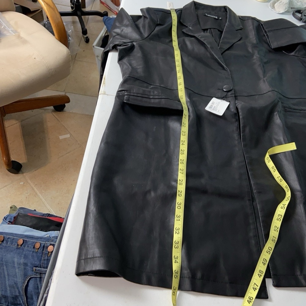 Tanming Womens Faux Leather Jacket 2XL Black Trench Coat B&T - Picture 8 of 13